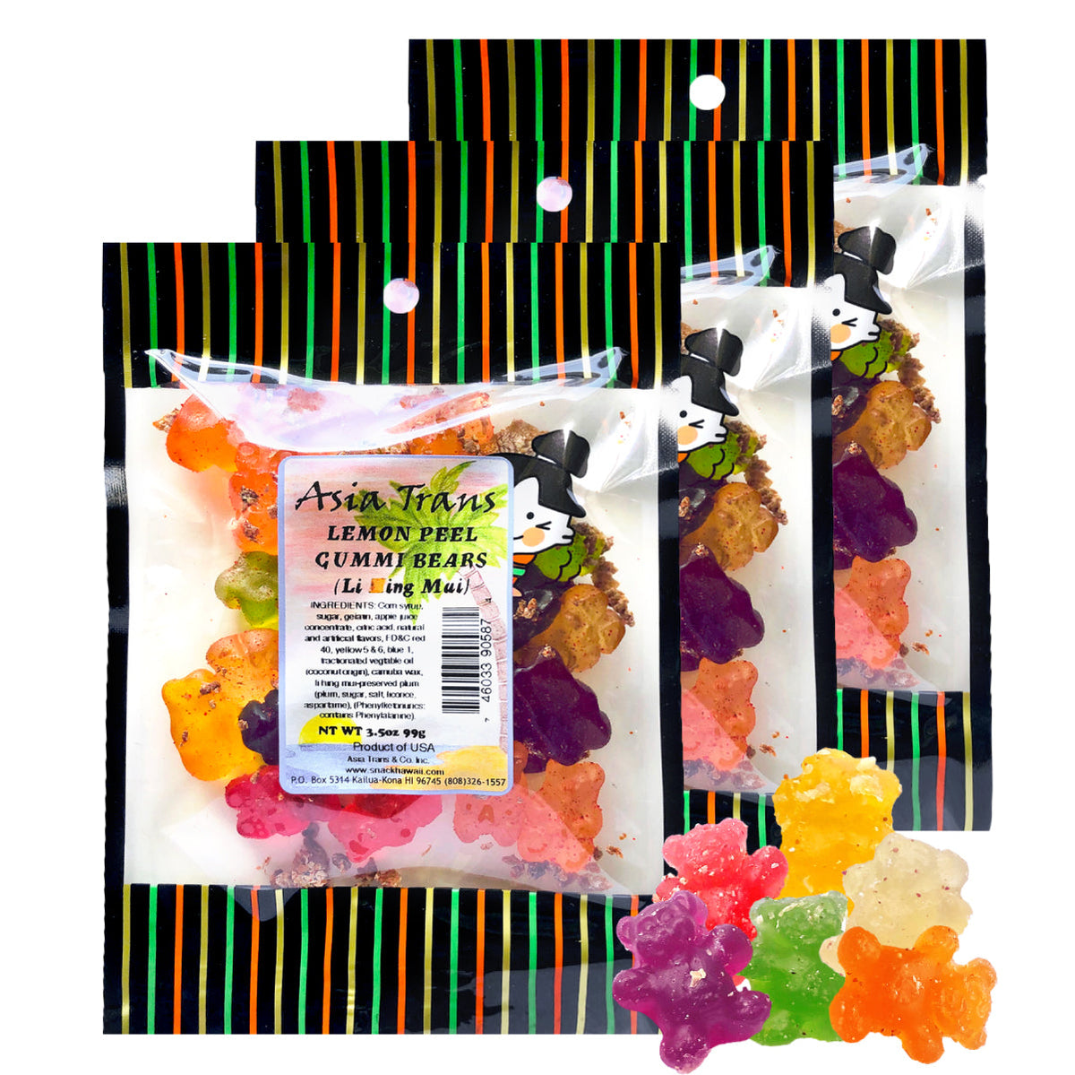 Lemon Peel Li Hing Mui Gummy Bears - Snack Hawaii