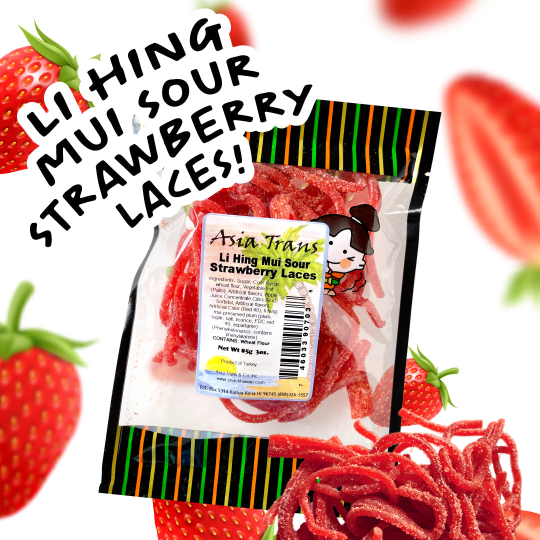 Li Hing Mui Sour Strawberry Laces: Hawaii Candy Snack Hawaii